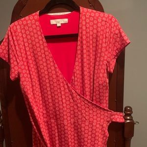 LOFT red patterned wrap  dress